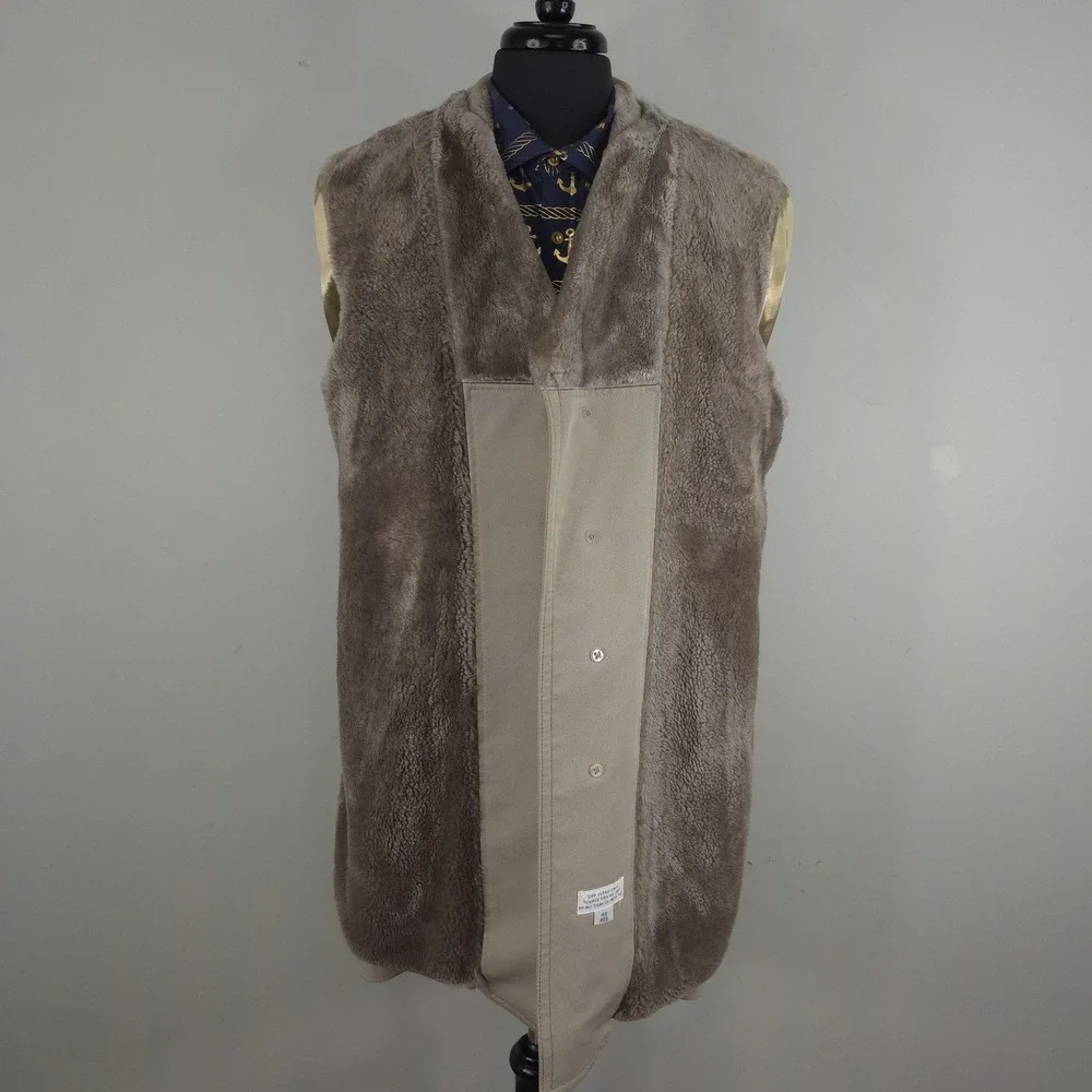 Vintage Fur Collar Coat Mens 40 Beige Faux Fur Lined Dress Overcoat Winter